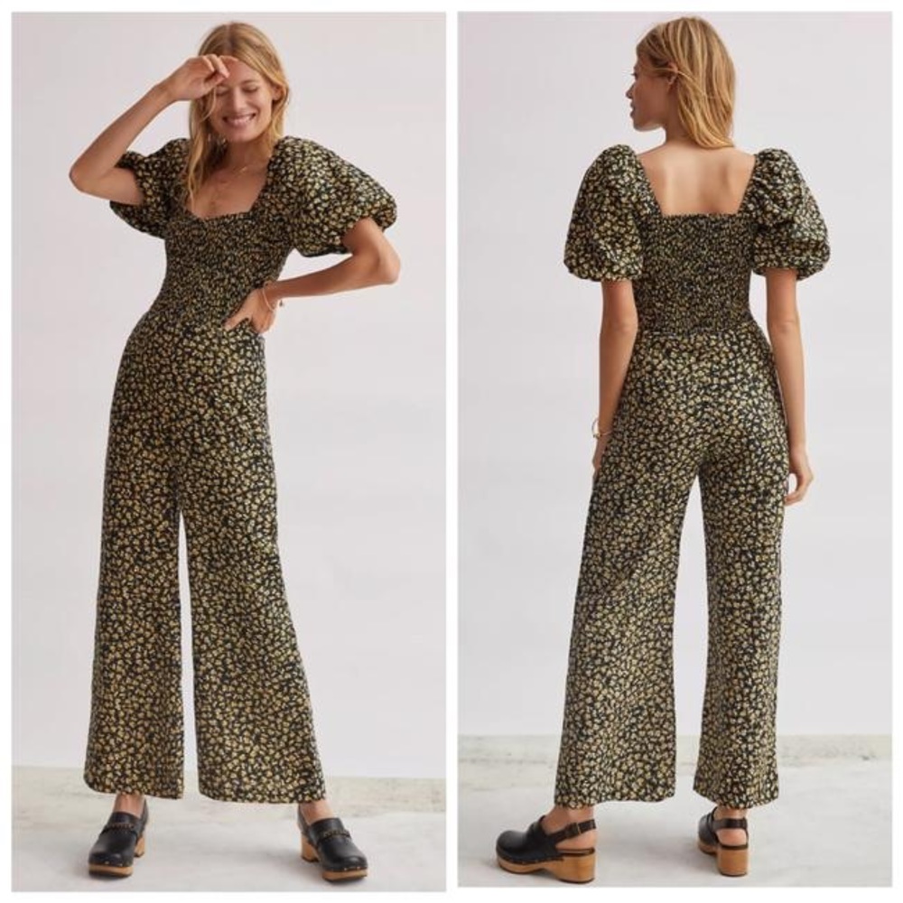 FAITHFULL THE BRAND Anthropologie Stellan Linen Puff Sleeve Jumpsuit